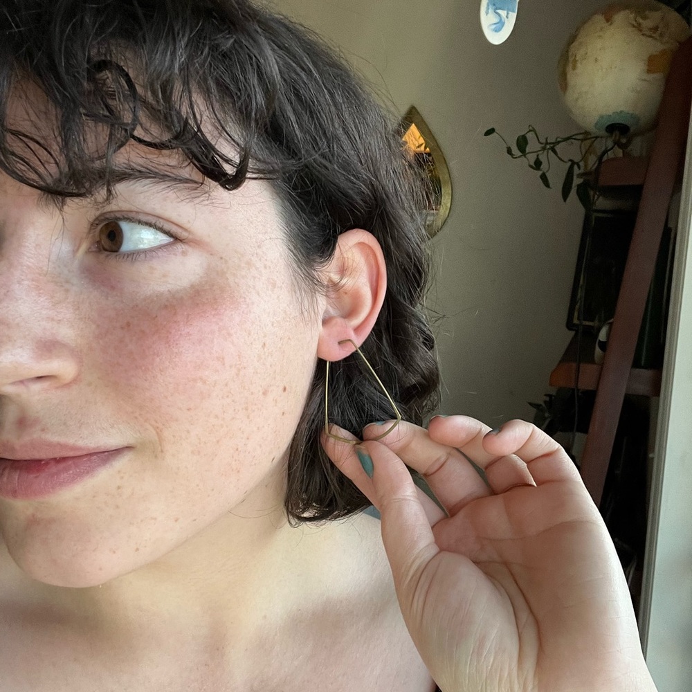 Minimalist Gold Brass Modern Flat Hoop Earrings